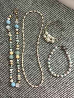 Pearl and Pastel Bead Women’s Jewelry Set - Blue, Green, Cream